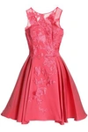 ZUHAIR MURAD WOMAN EMBROIDERED TULLE AND SILK-BLEND TWILL MINI DRESS PINK,GB 1050808750981