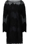 VALENTINO VALENTINO WOMAN EMBELLISHED EMBROIDERED SILK-BLEND TULLE MINI DRESS BLACK,3074457345619122214