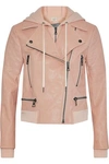 ALICE AND OLIVIA ALICE + OLIVIA WOMAN AVREL LEATHER HOODED BIKER JACKET BLUSH,3074457345619635199