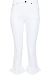 ALICE AND OLIVIA ALICE + OLIVIA WOMAN ZOE CROPPED RUFFLED HIGH-RISE SLIM-LEG JEANS WHITE,3074457345619635810