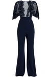 ZUHAIR MURAD LACE-TRIMMED EMBELLISHED TULLE AND SILK-CREPE JUMPSUIT,3074457345619147852