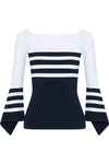 AUTUMN CASHMERE WOMAN FLUTED STRIPED KNITTED SWEATER NAVY,AU 7668287966516972
