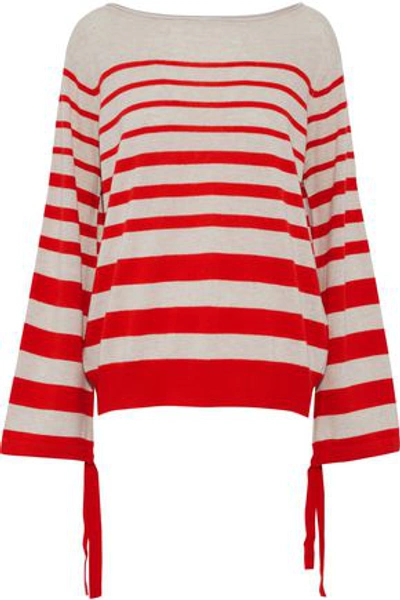 Autumn Cashmere Woman Tie-detailed Striped Cashmere Jumper Red