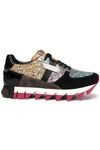 DOLCE & GABBANA DOLCE & GABBANA WOMAN GLITTERED PANELED SUEDE SNEAKERS GOLD,3074457345618736296