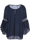 CHARLI CHARLI WOMAN EVERLEY SMOCKED BURNOUT GEORGETTE BLOUSE NAVY,3074457345619588153