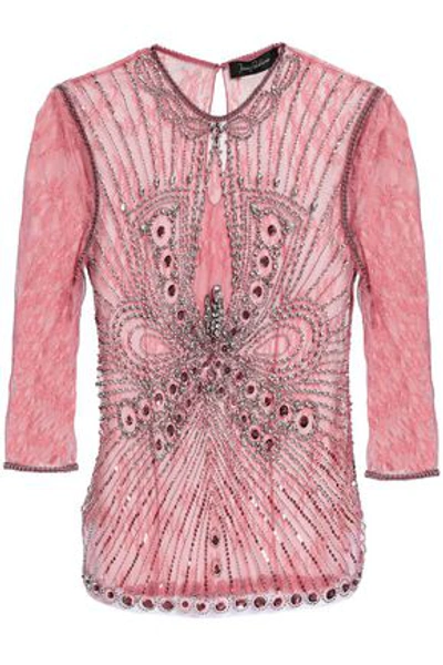 Jenny Packham Woman Embellished Tulle And Lace Top Pink