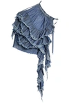 MARQUES' ALMEIDA MARQUES' ALMEIDA WOMAN ONE-SHOULDER TIERED COTTON-CHAMBRAY TOP MID DENIM,3074457345619597253