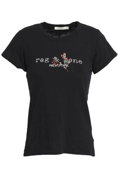 Rag & Bone Woman Embroidered Printed Pima Cotton-jersey T-shirt Black