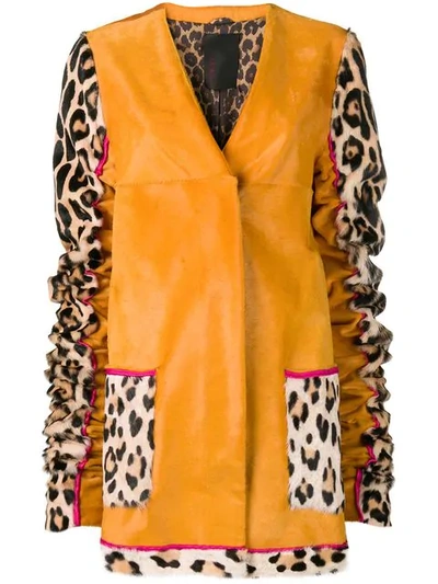 Liska Animal Printed Sleeves Coat In Yellow