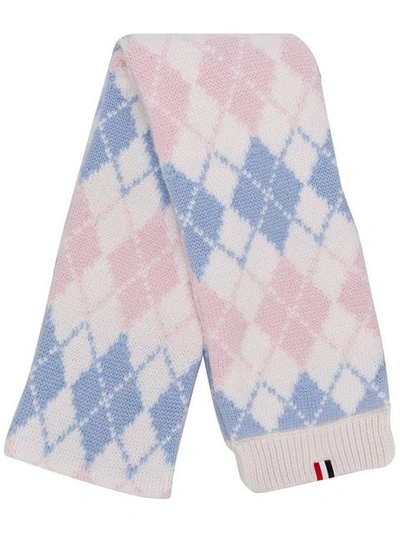 Thom Browne Argyle Intarsia Cashmere Scarf In Blue