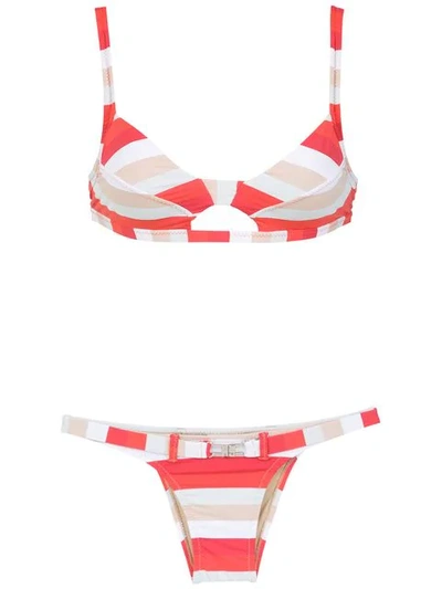 Amir Slama Striped Bikinis In Red