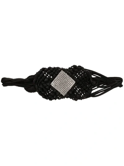 Saint Laurent Crystal-embellished Braided Suede And Cord Belt In Black Crystal