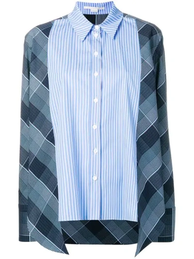 Stella Mccartney Plaid & Striped Mixed-print Button-down Oxford Shirt In Blue