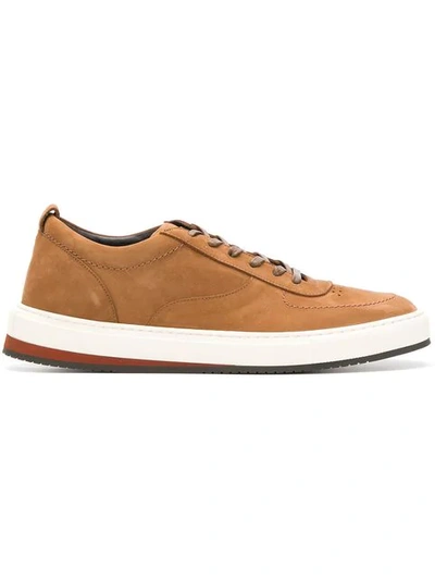 Corneliani Leather Lace-up Trainers In Brown