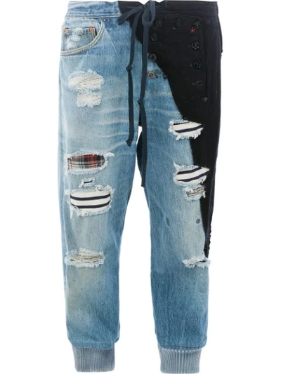Greg Lauren Two-tone Cropped Jeans - 蓝色 In Blue