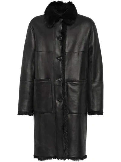 Prada Reversible Single Breasted Coat In F0002 Black
