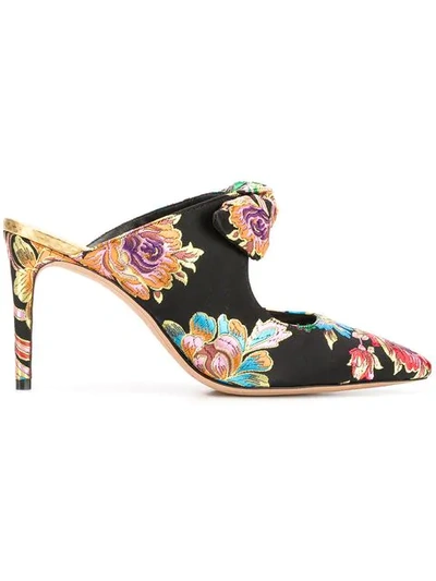 Alexandre Birman Floral Embroidered Mules In Black