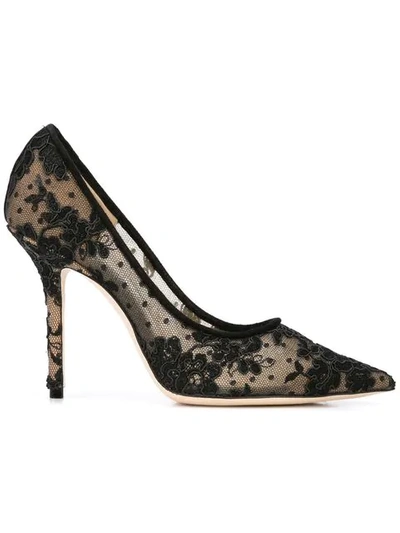 Jimmy Choo Love 100 Swiss-dot Tulle And Corded Lace Pumps In Black