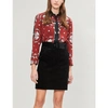 SANDRO CONTRAST-TRIM PRINTED SILK SHIRT