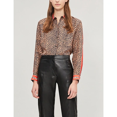 Sandro Contrast-trim Leopard-print Silk Shirt In Multi Colour