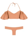 Amir Slama Ruffled Bikini Set In Neutrals