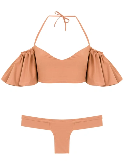 Amir Slama Ruffled Bikini Set In Neutrals