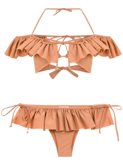 Amir Slama Ruffled Bikini In Neutrals