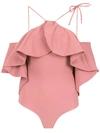 Amir Slama Ruffled Swimsuit In Neutrals