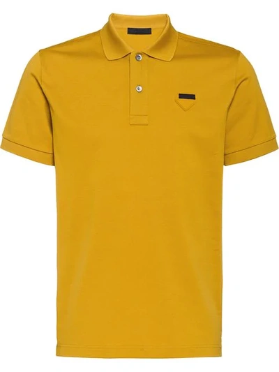 Prada Logo Patch Polo Shirt In Yellow