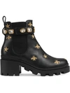 GUCCI EMBROIDERED LEATHER ANKLE BOOT WITH BELT