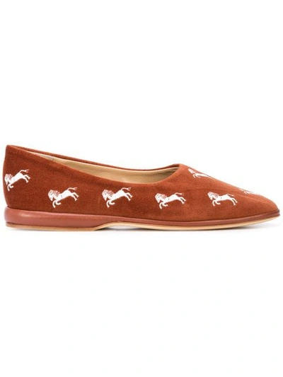 Chloé Embroidered Ballerina Shoes - 棕色 In Brown