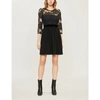 CLAUDIE PIERLOT VELVET-TRIMMED FLORAL-LACE AND CREPE MINI DRESS