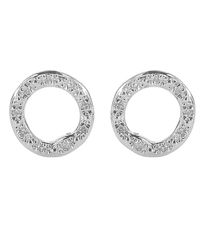 Monica Vinader Womens Silver Riva Sterling Silver Pavé Diamond Circle Stud Earrings