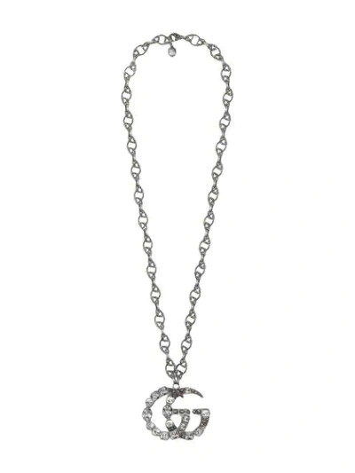 Gucci Crystal Double G Necklace In Metallic
