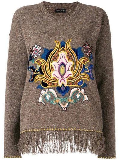 Etro Embroidered Fringe Trim Sweater In Brown