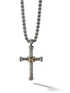 David Yurman Silver And 18kt Yellow Gold Cable Cross Enhancer Pendant In S8
