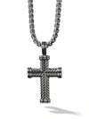David Yurman Silver Chevron Cross Enhancer Pendant In Ss