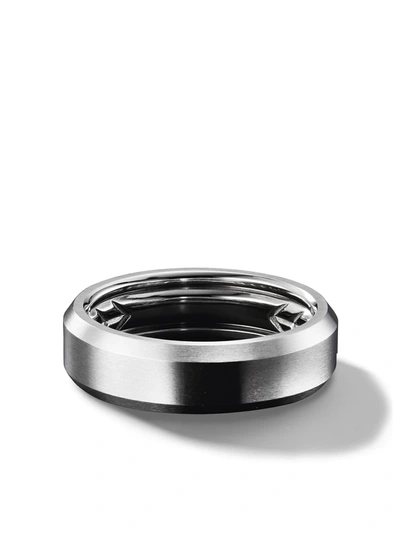 David Yurman Men's Beveled Band Ring In Black Titanium In Black/gray