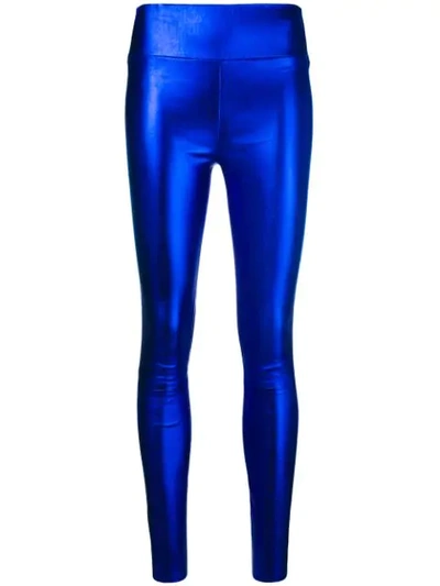 Sprwmn Metallic Leather Leggings In Blue