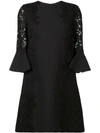 Valentino Jewel-neck 3/4 Flutter Cuff Crepe Couture Dress In 0no Black