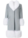 THOM BROWNE OVERSIZED FLANNEL CHESTERFIELD COAT WITH FOX FUR TRIM