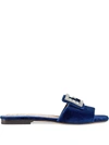 Gucci Velvet Slides With Crystal G In Blue