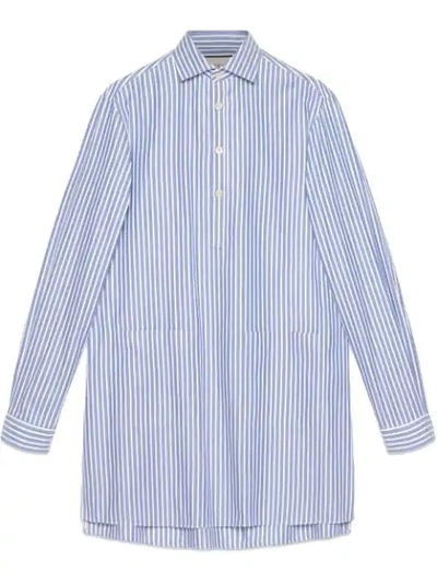 Gucci Cotton Oversize Shirt With Pockets In Blue