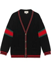 Gucci Black Cable Knit Web Cardigan