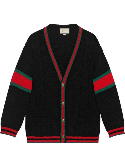 Gucci Black Cable Knit Web Cardigan