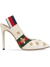 GUCCI GUCCI EMBROIDERED LEATHER WEB SLINGBACK PUMP - WHITE