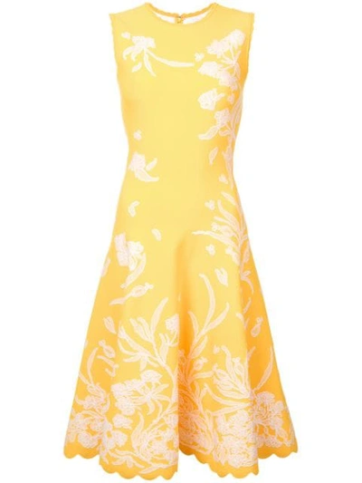 Carolina Herrera Floral Embroidered Dress In Yellow