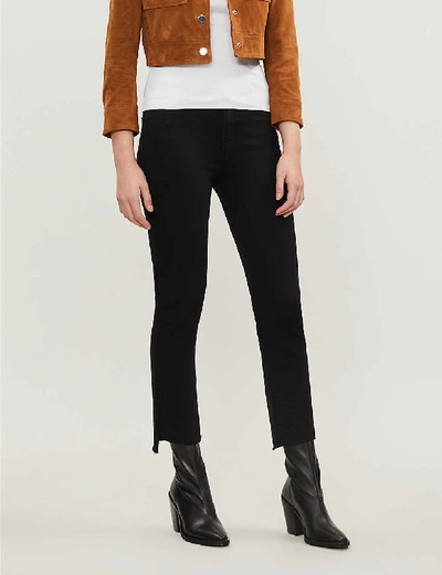 Mother The Insider Striped Straight High-rise Jeans In Black Denim