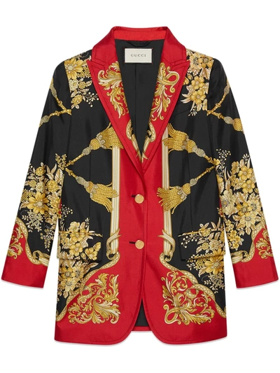 Gucci Silk Jacket With Flowers And Tassels In Black