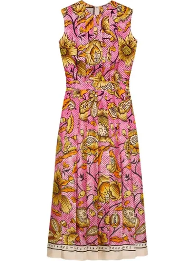 gucci pink floral dress Gucci Pink Floral Print Silk Midi Dress IT 42 at 1stDibs